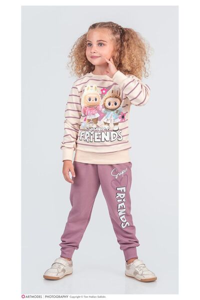 Yağmur Giyim طقم رياضي بناتي من القطن 100% بنمط لابوبو من PJK2İ، مقاس 3-10 سن...