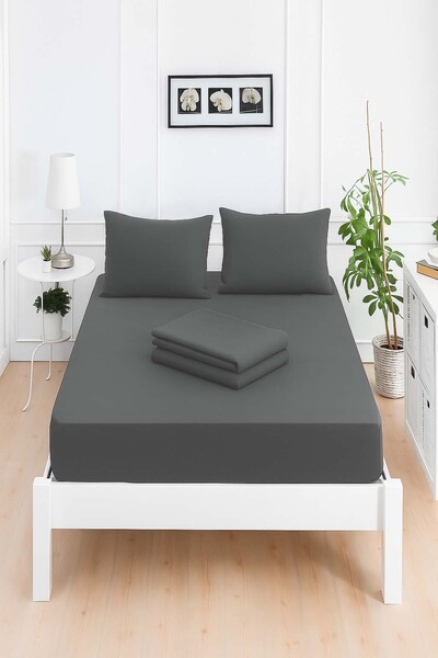 Mislina Home Mirava Premium 100% Cotton Combed Elastic Single Bed Sheet Set (Includes 1 Pillowcase) Anthracite