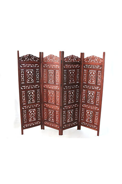 URZ GRUP Ahşap Maun Rengi El Oyması Paravan