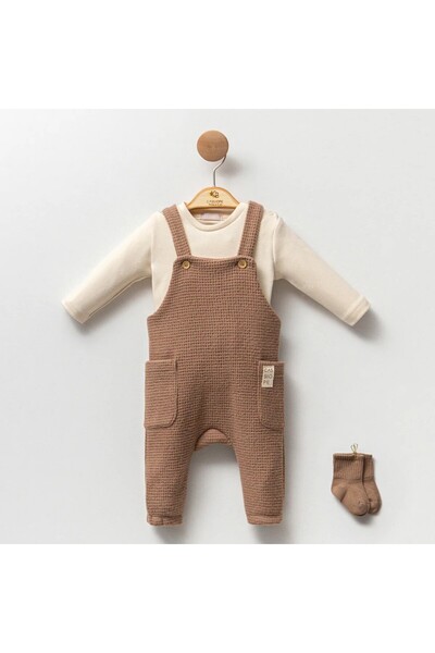 Lora Bliss Unisex Waffle Salopetli Takım | Düğmeli Cepli Tulum, Uzun Kollu İç...