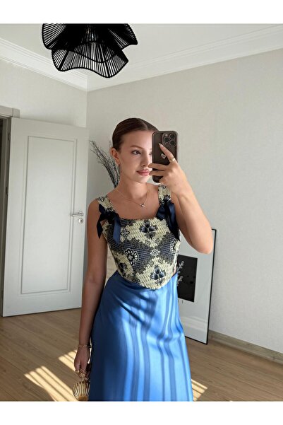 BAŞARAN MAVİ SATEN ETEK