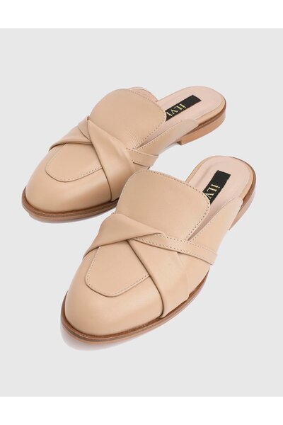 İLVİ Pedra Genuine Leather Beige Women's Slippers
