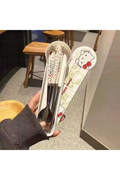 Choice Kitty Sanrio Hello Kitty Cartoon Cute High Appearance Chopsticks Spoon Set Stainless Steel Student O
