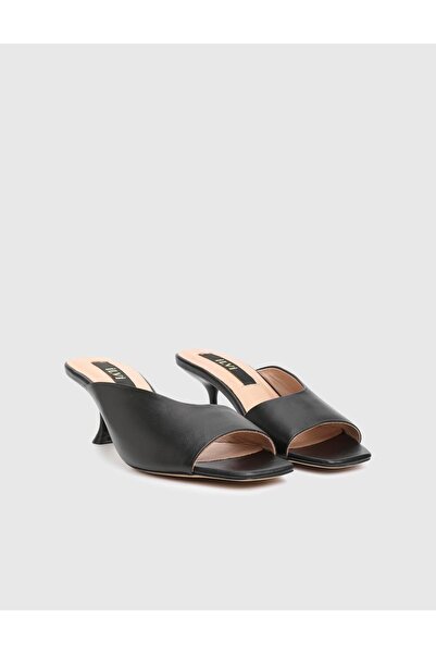 İLVİ Jezebel Genuine Leather Black Women's Heeled Slippers