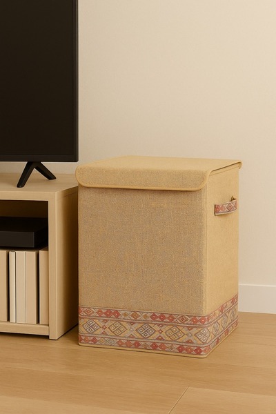 PH Prendi Home Jüt Bohem Kapaklı Katlanır Kirli Çamaşır Çocuk Odası Oyuncak S...