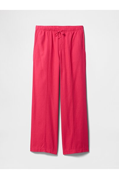 GAP Kadın Kırmızı Mid Rise Keten Karışımlı Pull-On Wide-Leg Pantolon
