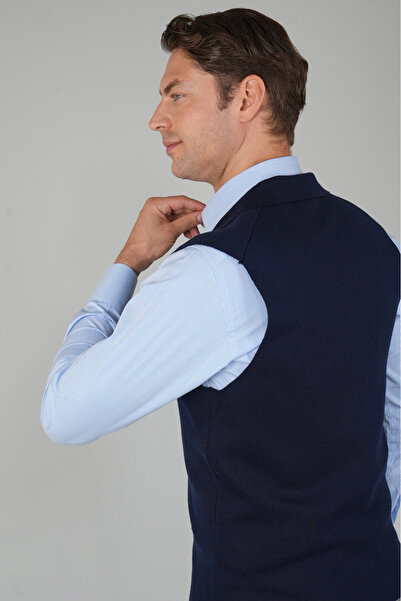 Bisse Lacivert Kruvaze Yün Erkek Yelek