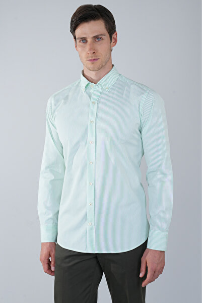 Bisse Uzun Kol Paşa Yaka Cepsiz Yeşil Pamuk Erkek Gömlek