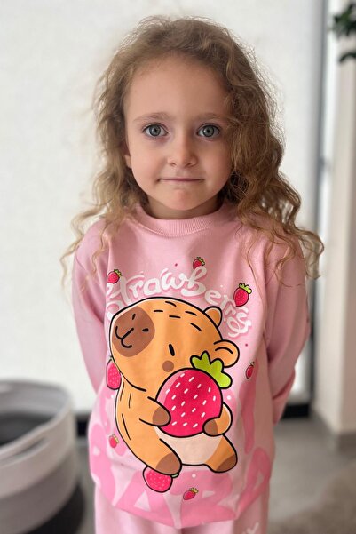 Minik Dolap Capybara Girls' Tracksuit Set 2 Thread - Pink