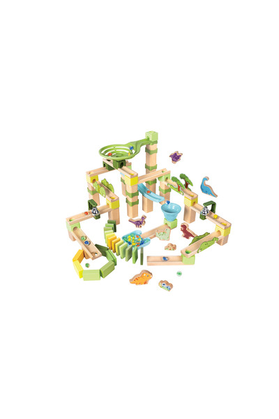 Hape مجموعة كوادريلا دينو أدفينتشر ماربل ران الخشبية، 131 قطعة