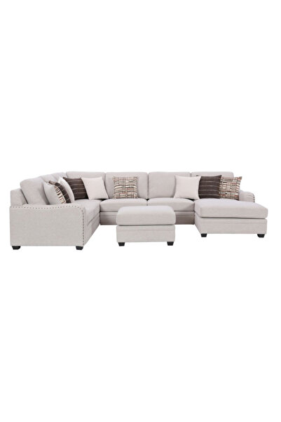 micasa Elegant and Modern Design 6 Seater Stationary Corner Sofa with Ottoman