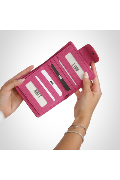 MFT Leather Design Genuine Leather Women's Wallet |   Mira 1437 Flother Mat Pink