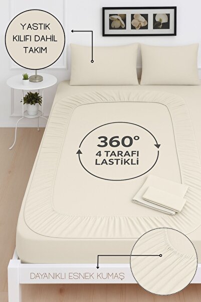 Mislina Home Mirava Premium 100% Cotton Combed Elastic Single Bed Sheet Set (Includes 1 Pillowcase) Light Gray