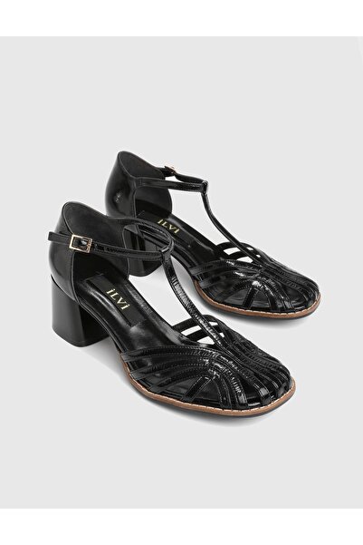 İLVİ Jesca Genuine Patent Leather Black Women's Heeled Sandals