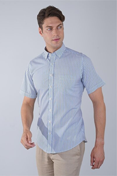 Bisse Kısa Kol Paşa Yaka Tek Cep Pamuk Yeşil Erkek Gömlek