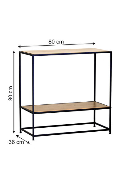 zola Modern console table, 2 shelves, metal frame, chipboard, 80 x 36 x 80 cm, natural oak