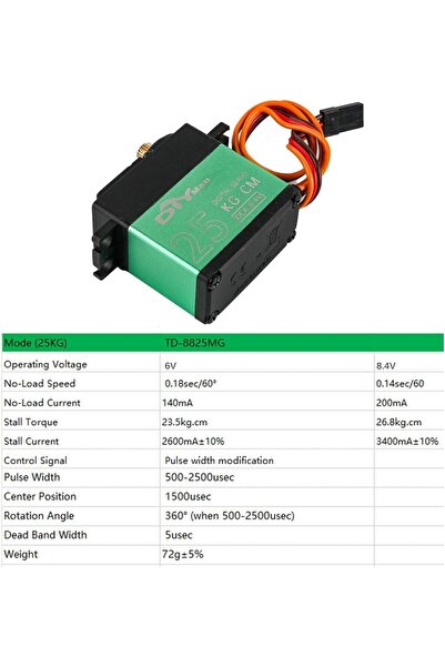 Choice TD-8825MG Digital Servo 25kg High Torque 360 Degree Continuous Rotation Metal Gear RC Servo for R...