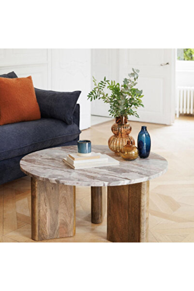 Atmosphera طاولة قهوة دائرية من خشب المانجو والرخام كوبا