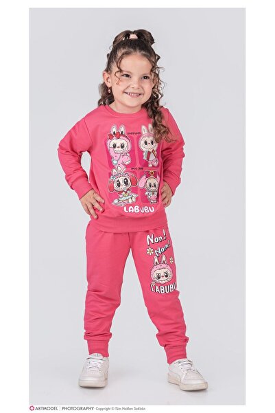 Yağmur Giyim طقم رياضي بناتي من القطن 100% بنمط لابوبو من PJK2İ، مقاس 3-10 سن...