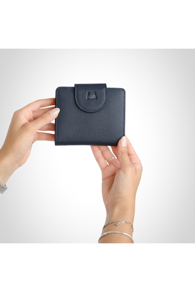 MFT Leather Design Genuine Leather Women's Wallet |   Mira 1437 Flother Mat Navy Blue