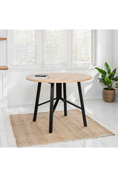 Adore Mobilya Round Yuvarlak Yemek Masası - Ceviz/Siyah 110x110x76 cm