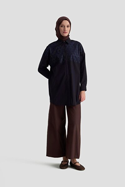 Armine TREND Stone Embroidered Hidden Button Tunic Navy Blue 25Kt419