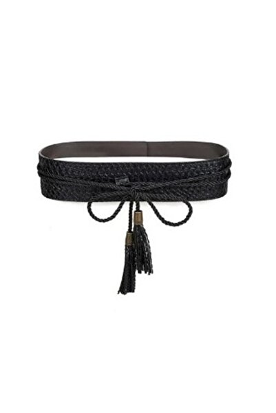 KESNUP Curea lată cu ciucuri și fundă, mărime 70-85 cm, Negru