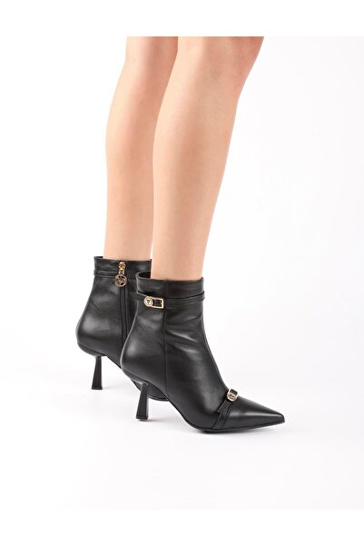 İLVİ Valmira Genuine Leather Black Women's Heeled Boots