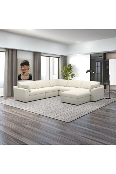 micasa High-Quality and Durable Duck Feather Sectional Sofa with Ottoman