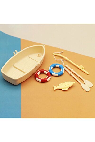 Choice نموذج قارب صيد بلاستيكي مضحك باللون الرمادي الفاتح، محاكاة صغيرة لبيت الدمية، زينة سمكة مصغرة معبأة في أكياس