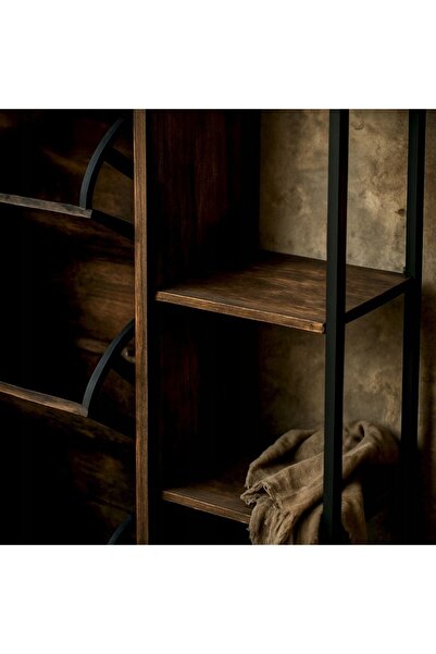 zola Modern shoe rack, 2 double drawers, side shelf with 3 shelves, 88x24x87 cm, smoked oak