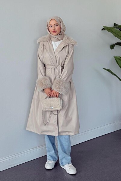 Şulemoda Giyim Mualla Kürklü Deri Trençkot Taş