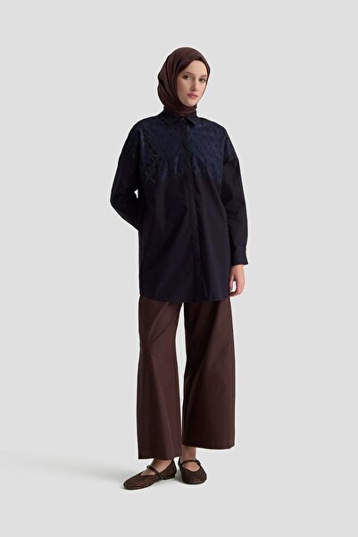 Armine TREND Stone Embroidered Hidden Button Tunic Navy Blue 25Kt419