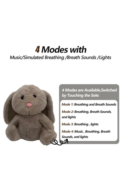 Choice دمية أرنب 26 سم - 32 سم، 4 أوضاع تنفس للأطفال، لعبة دمية محشوة على شكل فيل مهدئ، رفيق نوم، موسيقى و