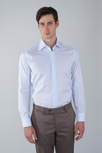 Bisse Regular Fit Cepsiz Pamuk Mavi Erkek Gömlek