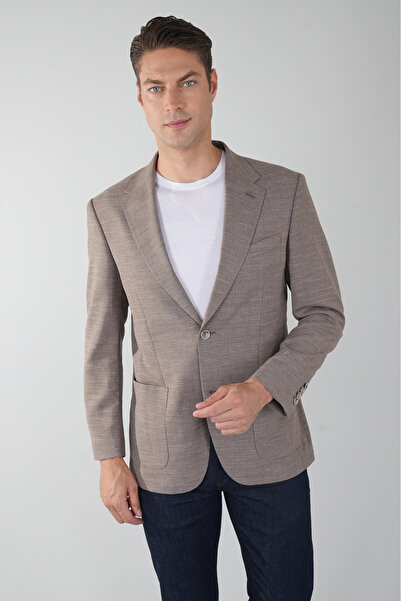 Bisse Men's Platinum Regular Fit Pocket Wool Jacket Beige