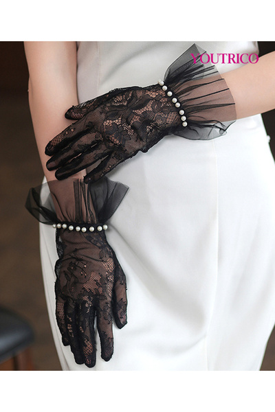 Youtrico Wedding Gloves Korean Lace with Pearl Detailing-Handmake-1PCS