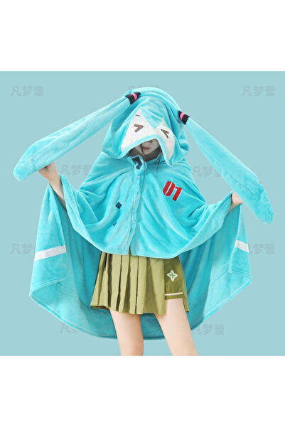 Miniso بطانية كاواي ميكو متعددة الوظائف بغطاء رأس، ناعمة ودافئة، مثالية لقيلو...