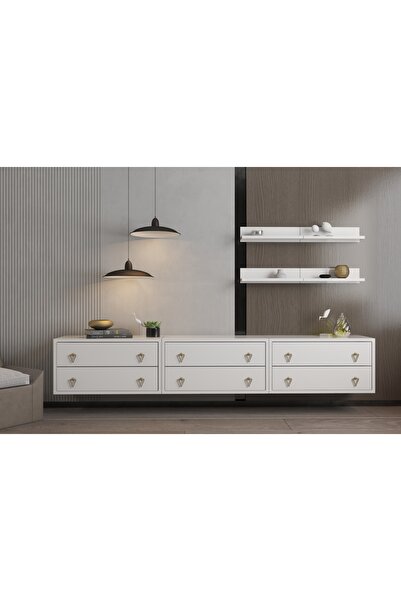 Nettrends Minimalist Tasarım Yerden Tasarruflu Çekmeceli Konsol ve Raflı Depo...