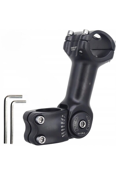 zola Adjustable handlebar stem, inclination angle 0-60º, diameter 28.6 mm, length 16 cm, aluminum alloy, black
