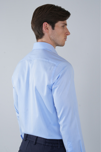 Bisse Klasik Yaka Regular Fit Mavi Uzun Kol Cepsiz Erkek Gömlek