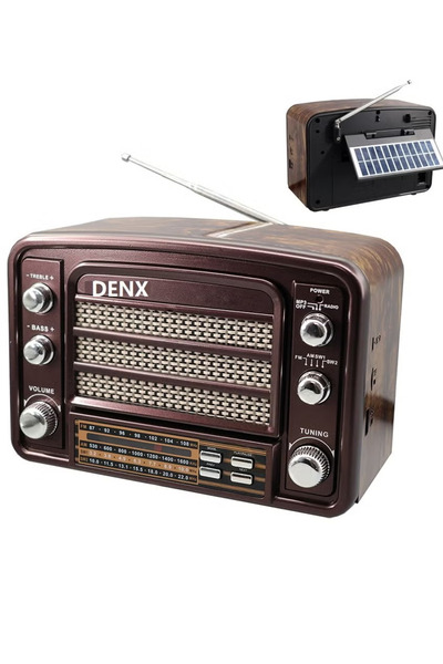 Denx Classic Rechargeable Radio with LED Flashlight Solar and Battery Powered Rechargeable Radio