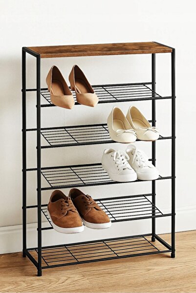 zola Modern shoe rack, 4 shelves, metal frame, laminate top, 63 x 30 x 83 cm, smoked oak