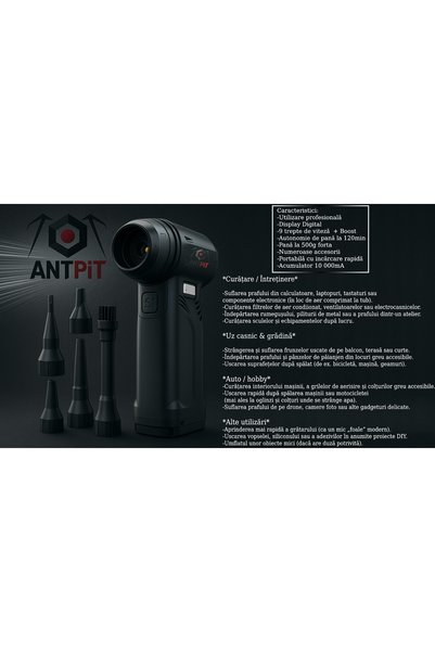 ANTPiT Suflanta Aer Profesionala cu Lanterna Pentru Curatare Auto, Gratar, Filtre, PC, Laptop, Praf, Apa