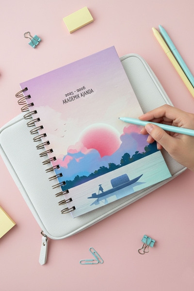 Fobinote 2025-2026 A5 Spiralli Akademik Ajanda Sert Kapak Gün Batımı