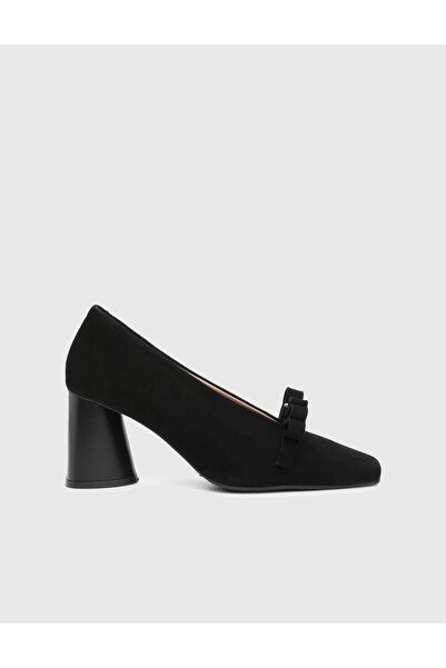 İLVİ Valued Hakiki Süet Deri Siyah Kadın Topuklu Ayakkabı