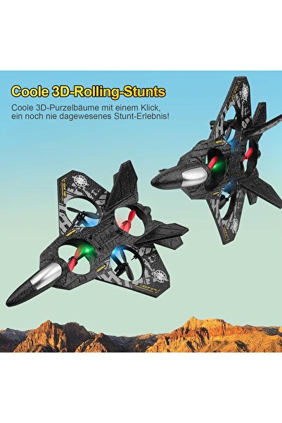 Silly fish DKH-RC Plane L0712, 2.4GHz Remote Control Aircraft, LED Lights, 25cm Wingspan, Black