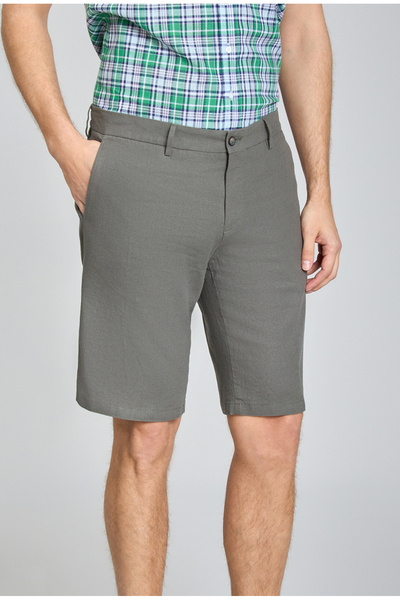 Bisse Bermuda Green Men's Linen Shorts with Pockets