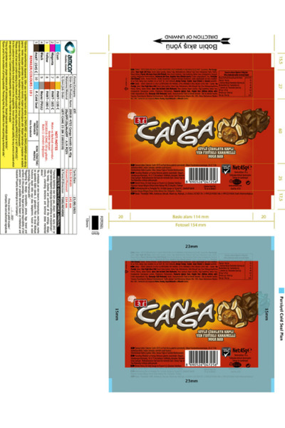 Eti Canga Sütlü Çikolata Kaplı Yer Fıstıklı Karamelli Nuga Bar 45 GR * 16 Adet