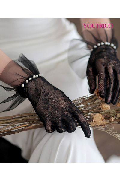 Youtrico Wedding Gloves Korean Lace with Pearl Detailing-Handmake-1PCS